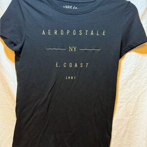 Women’s Size M Aeropostale NY 1987 E. Coast Black Tee with Gold Accents EUC